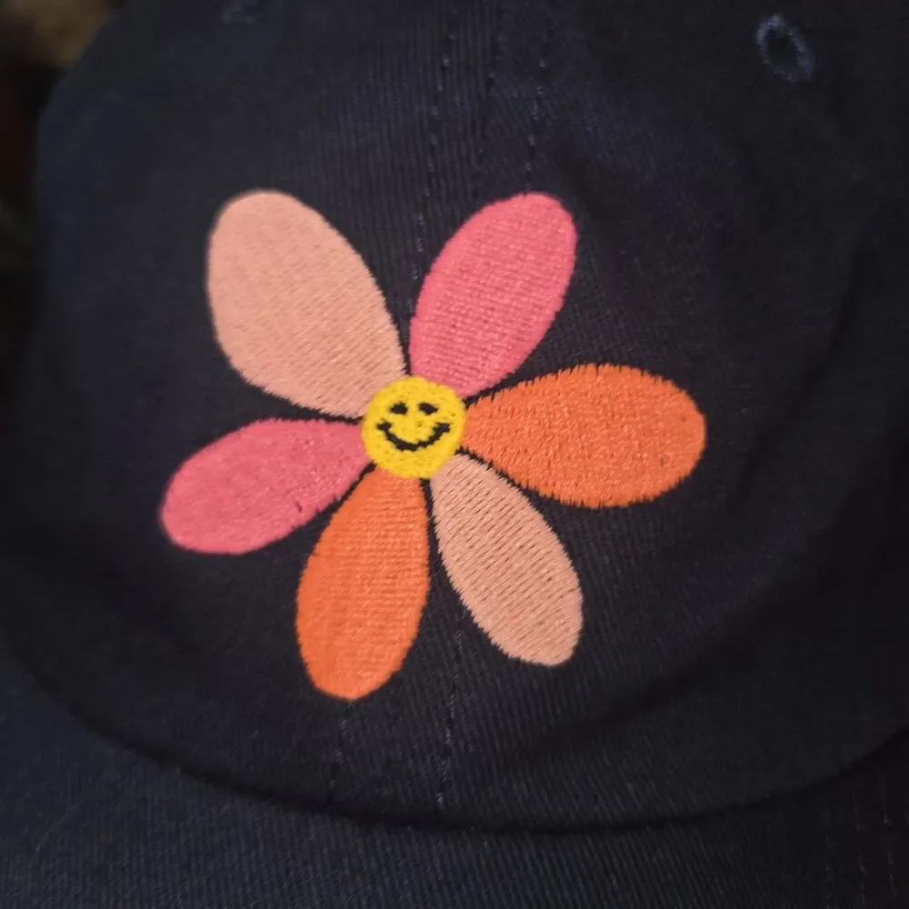 Life Is Good Navy Blue Embroidered Daisy Smiley Hat Youth Size M/L